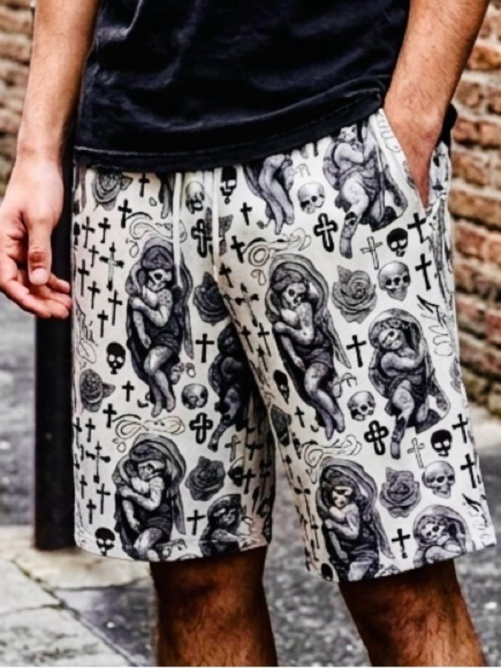 Public Record Skulls + Cross Graphic Shorts. Goth Punk Alternative Streetwear ☠️